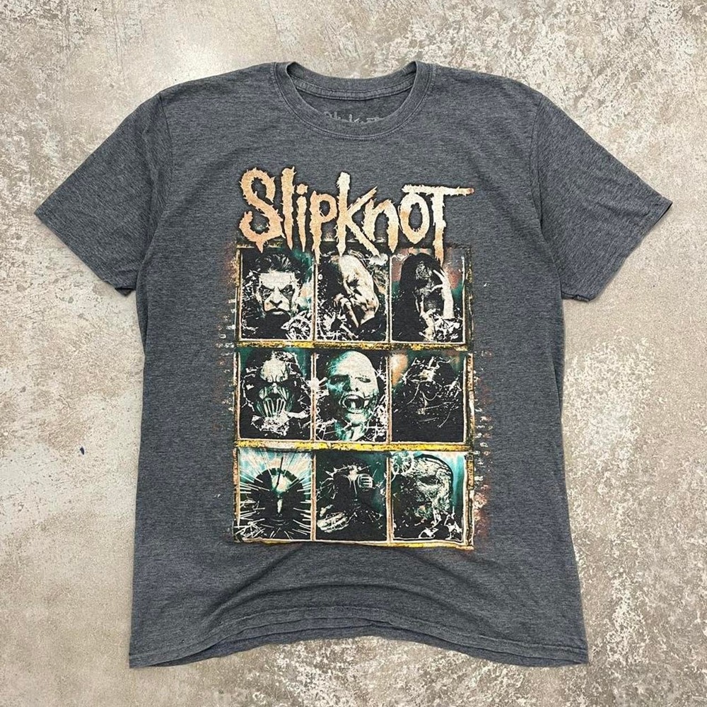 Slipknot Band Shirt Mens Large Faded Charcoal Grey Grunge Heavy Metal Y2K Tee